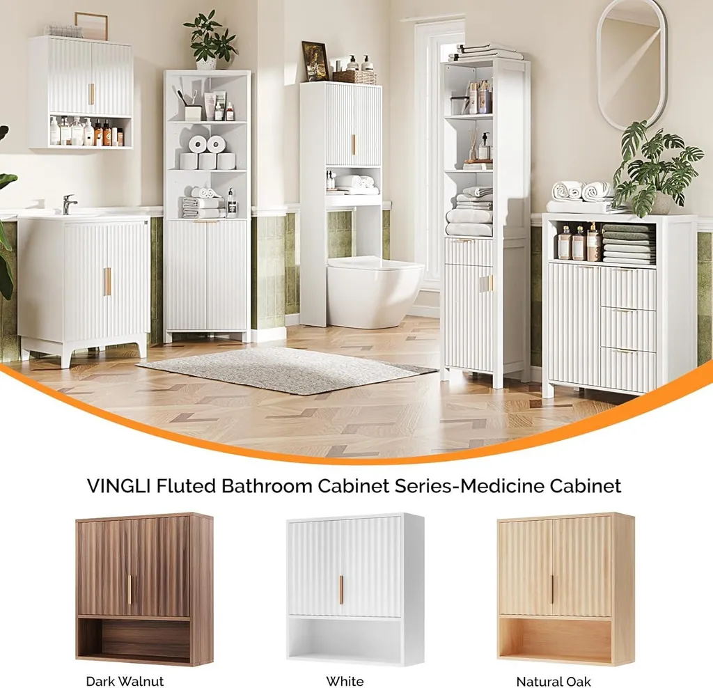 Meuble de salle de bain mural blanc avec compartiment ouvert et portes - 7