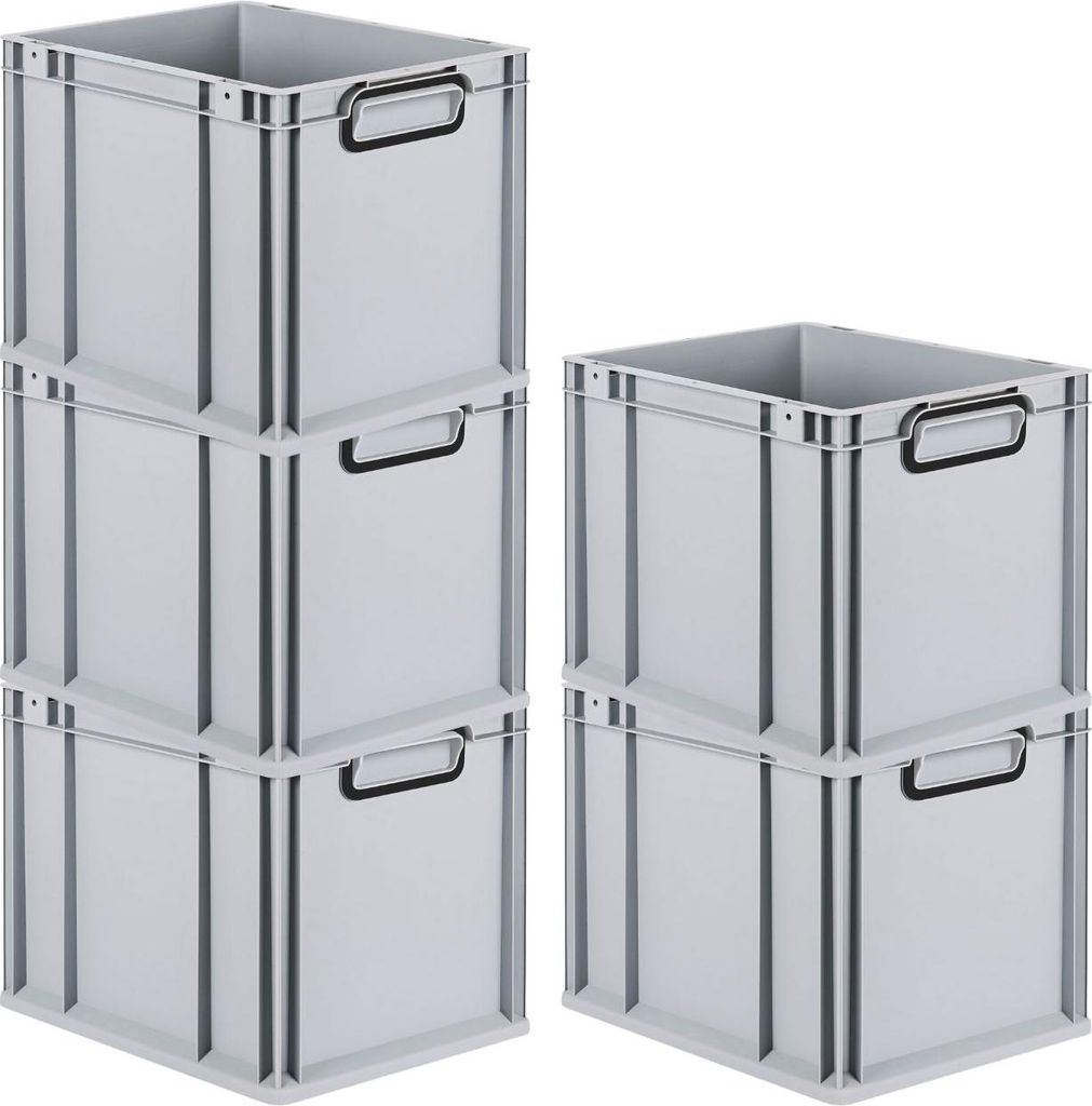SparSet 5x Eurobox NextGen Color | HxBxT 32x30x40cm | 30 Liter | Griffe schwarz geschlossen | Glatter Boden | Grau | Eurobehälter, Transportbox, T...