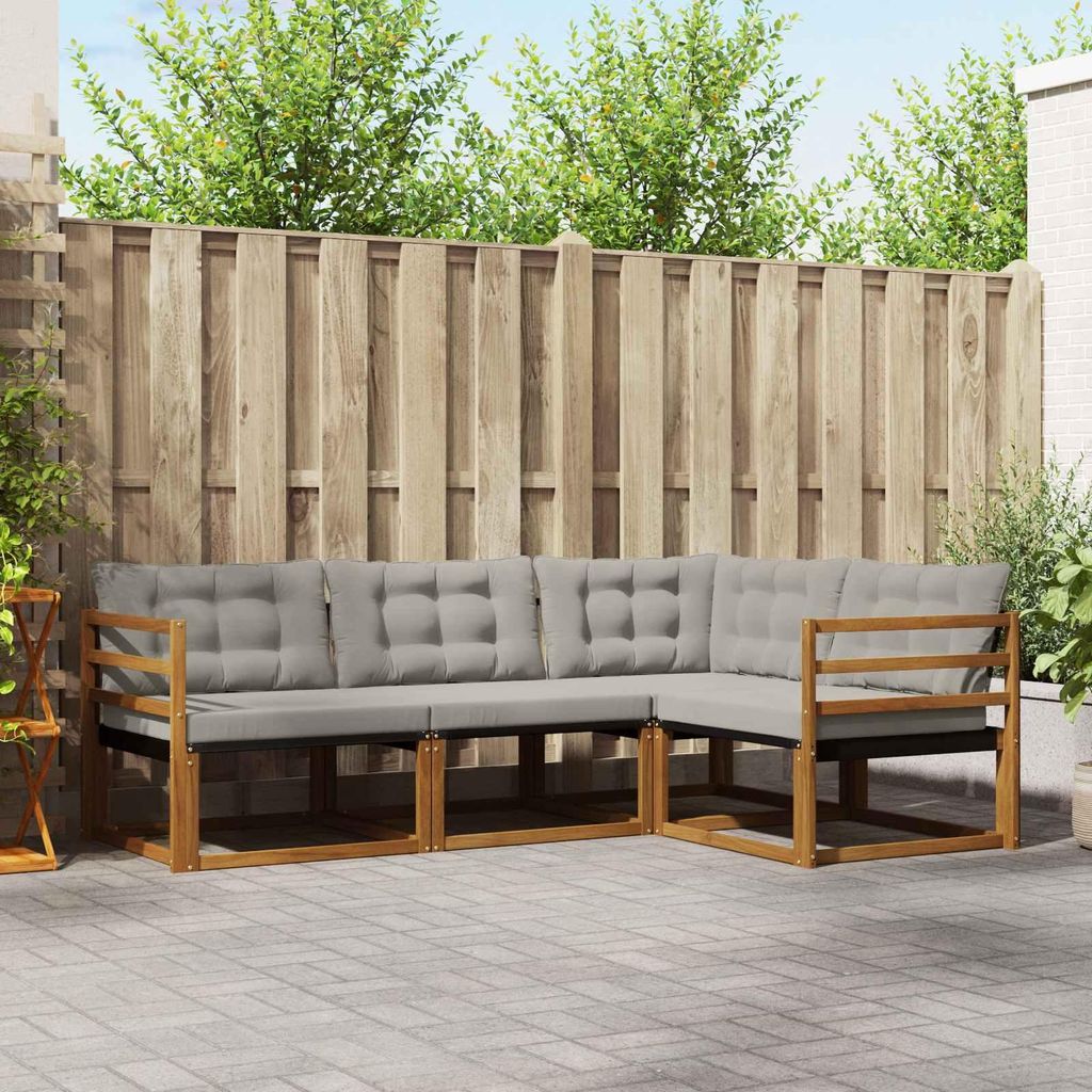 "2026 Aktion"Outdoor-Sofagarnitur - CLORIS - Balkonmöbe/Sitzgruppe - mit Kissen 4 pcs - Moderne Design - Natürlich und Hellgrau - Gartensofas Pro...