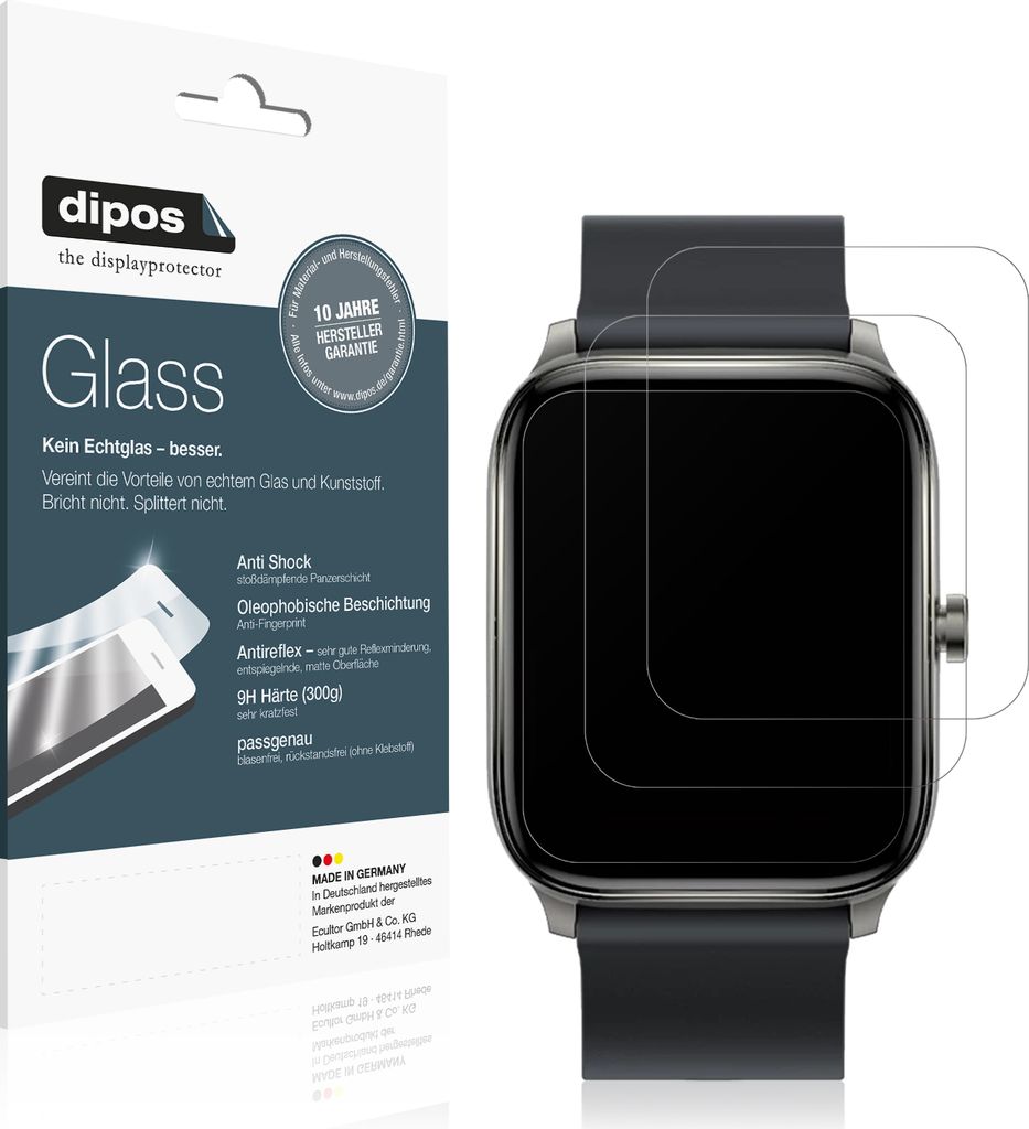 2x Schutzfolie für Haylou GST Smartwatch matt - Anti-Shock 9H Folie dipos Glass Kunststoffglas