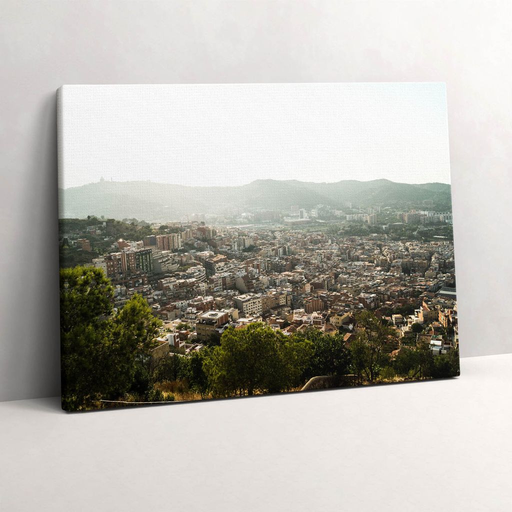 Barcelona-Panorama des Montjuic – Leinwandbild Wandbild – 80x60 cm – Leinwandbilder – Wandbilder – Schlafzimmer – Flur