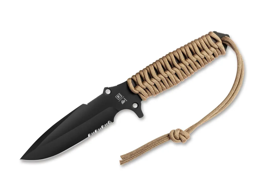 Couteau TB Outdoor Maraudeur Paracord Marron Dentelé pour Bivouac