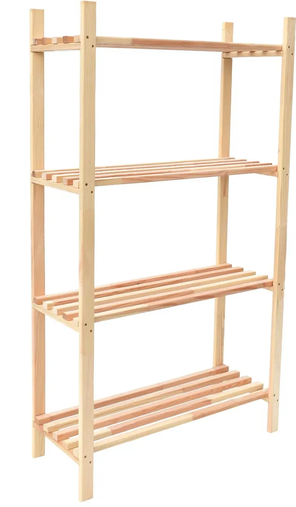 Étagère de rangement en bois avec 4 tablettes - Meuble de stock polyvalent