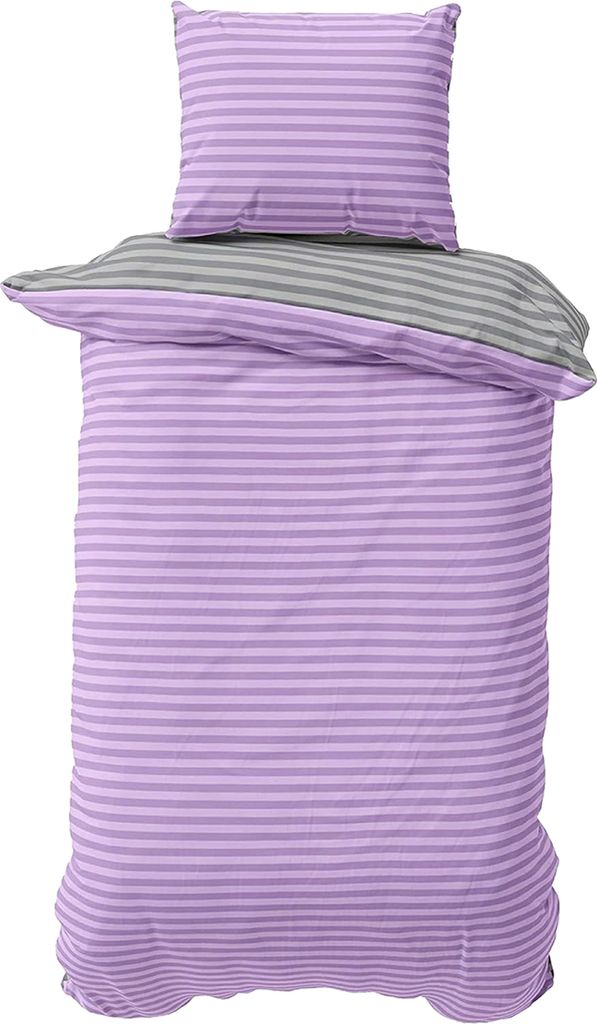 Bettwäsche 155x200 cm Baumwolle Lila Grau gestreift Stripe Damast Bettbezug PolyBaumwolle Wendebettwäsche