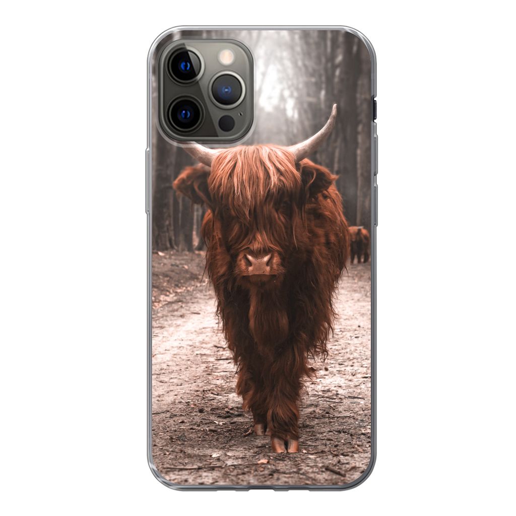 MuchoWow Handyhülle Schutzhülle Hülle für iPhone 13 Pro Schottischer Hochländer - Wald - Kuh - Tiere - Natur Silikon Softcase Handy Hülle -...