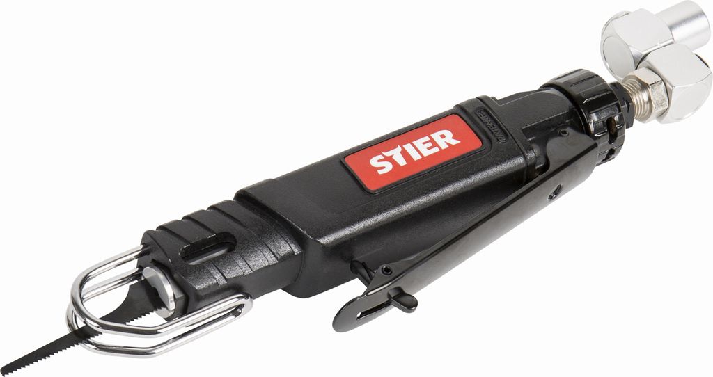 STIER Stichsäge STS-100, Länge 208 mm, 450 g, Sägehub 10 mm, Blechsäge, Stahlsäge, für Schnitten Blechen oder dünnen Holzpaneelen, Luftverbr...