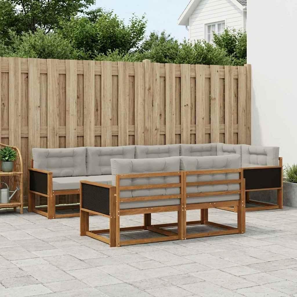 Möbel Outdoor-Sofagarnitur mit Kissen 7 pcs Natur und HellgrauGartensofas - Gartensofas c909
