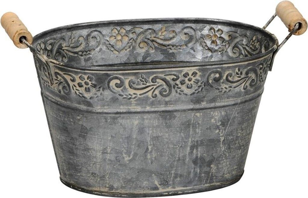 Schale Metall Blumentopf oval mit Griff grau L21x14cm Produktbild 