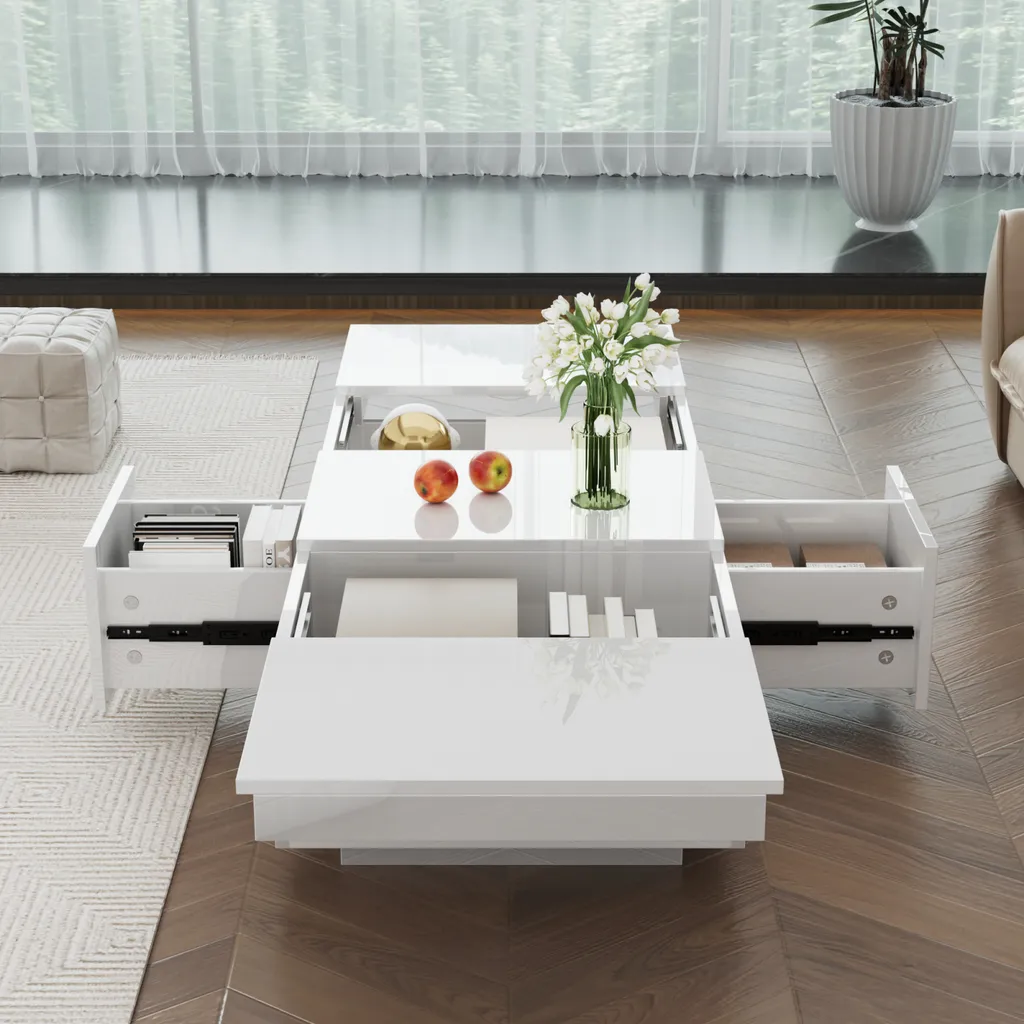 Table basse haute brillance avec tiroirs double face et rangement push - 9