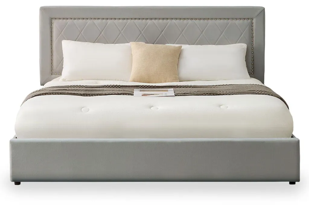 Dites Adieu au Désordre avec ce Lit Coffre 180x200cm Design Gris Clair