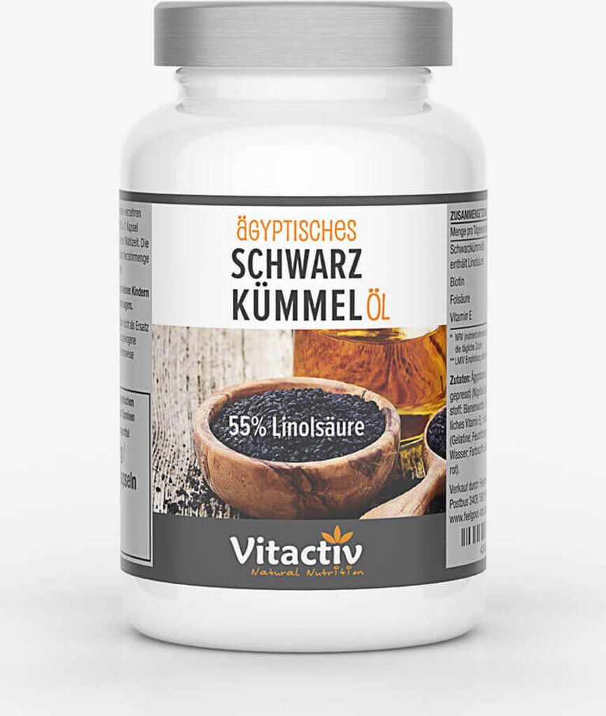 Ägyptisches SCHWARZKÜMMEL ÖL Kapseln - schonend kaltgepresst - mit Folsäure, Vitamin E und Biotin
