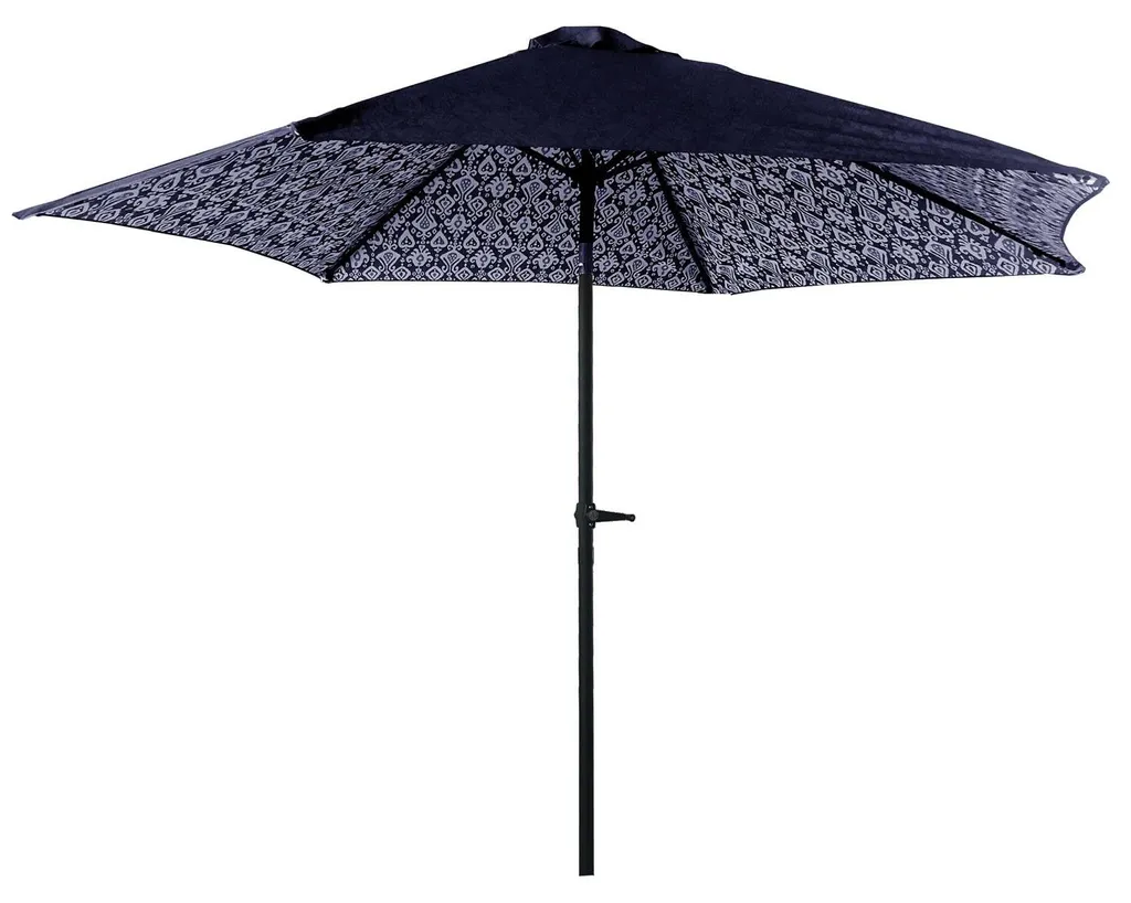 Parasol de jardin rond 270 cm bleu marine, armature acier et évent