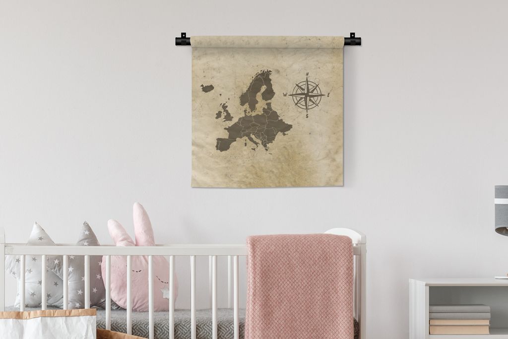 MuchoWow Wandteppich Wandbehang Karten - Europa - Windrose - Vintage 60x60 cm Tapisserie Dekoration Wandtuch - Dekorationen - Wand Decke