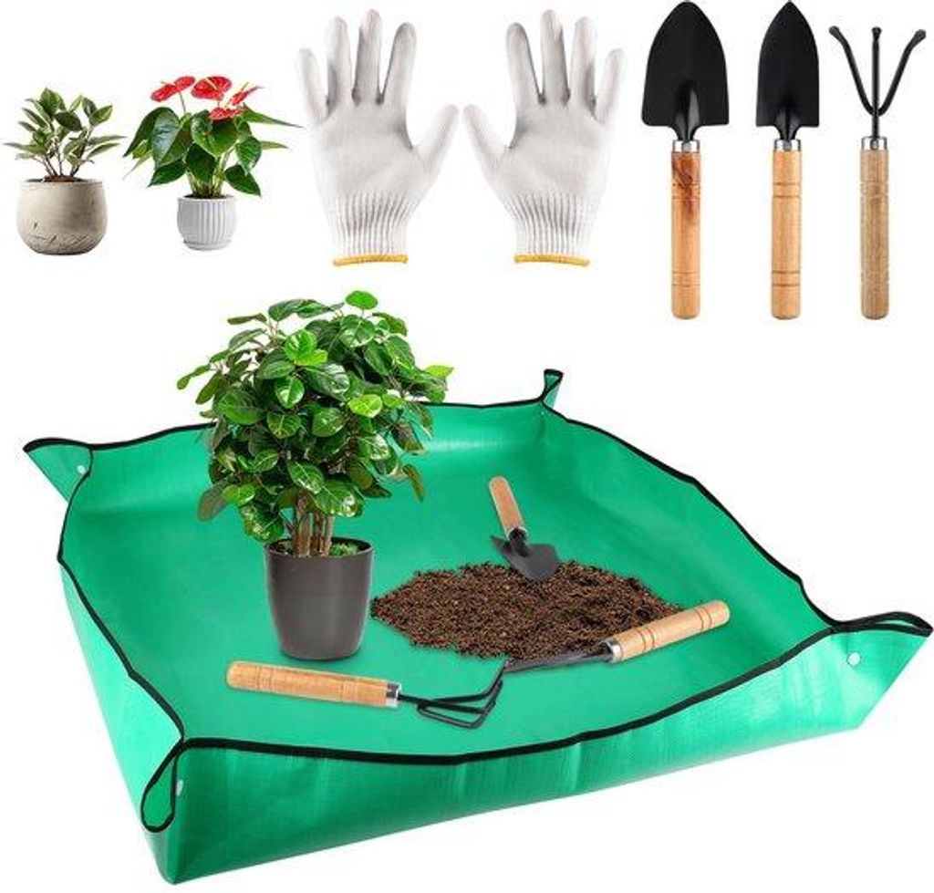 Wasserschutz-Gartenboden, 100x100 cm, mit Gartenhelfermittel, feuchte-freie, faltfeste Pflanzbodenmatte, grüner PE-Pflanzfuß für die Aufzucht vo...