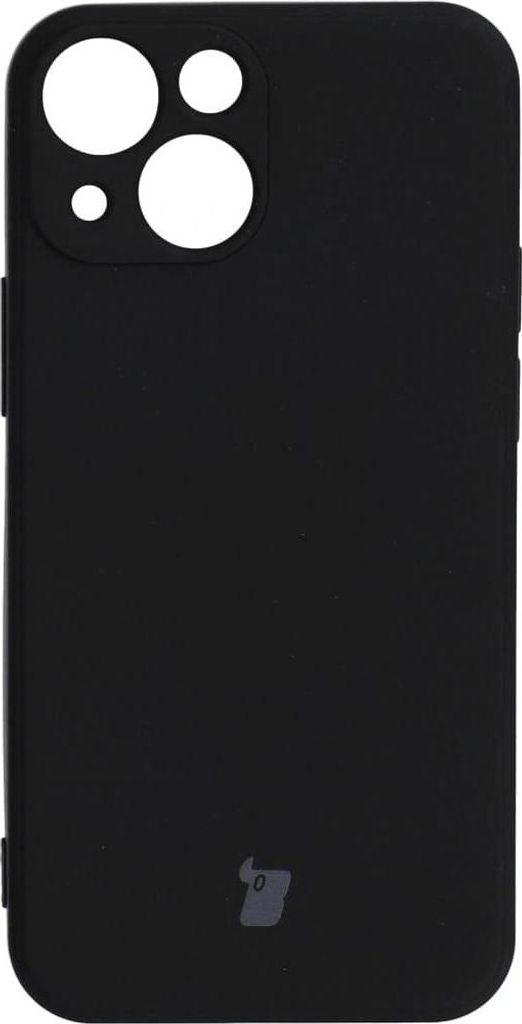 A black phone case is shown against a black background.