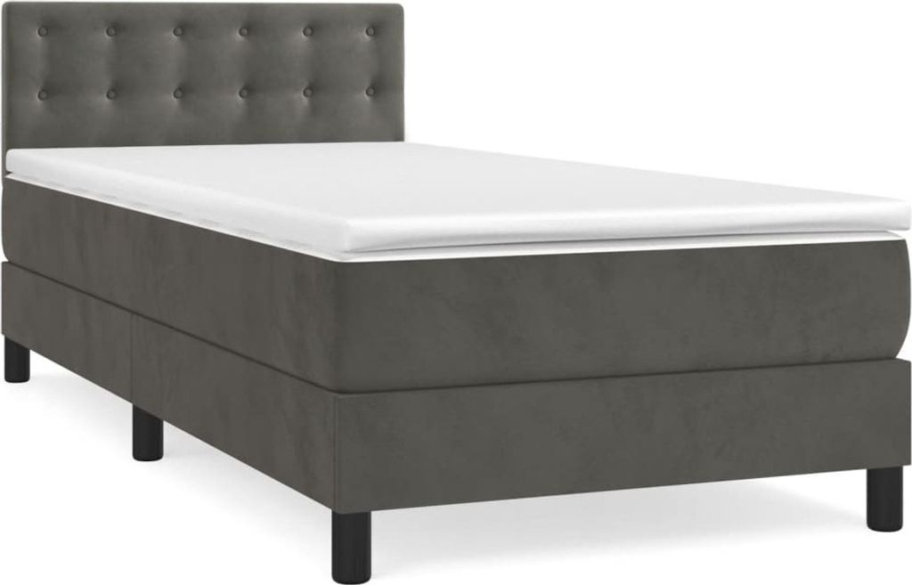 vidaXL Boxspringbett mit Matratze Dunkelgrau 90x200 cm Samt Produktbild 