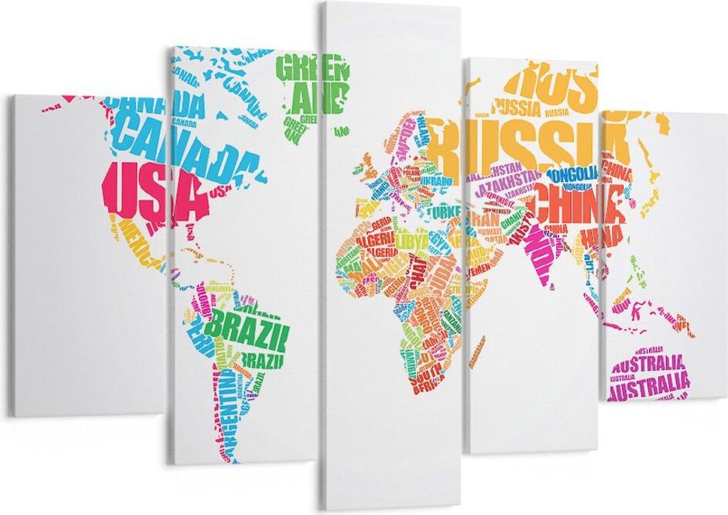 Bild auf Leinwand - Leinwandbild - Karte Worte Welt Geographie - 150x100cm - Wand Bild - Wanddeko - Leinwanddruck - Bilder - Kunstdruck - Wanddekor...