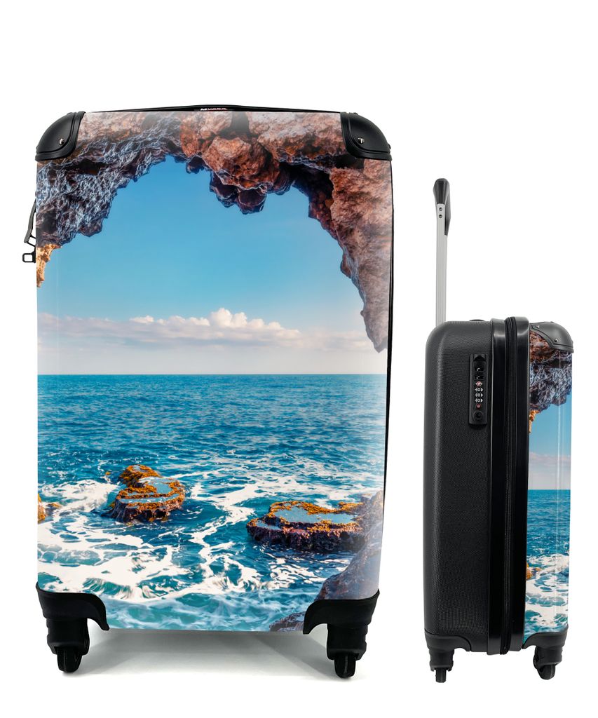 MuchoWow Koffer Handgepäck Trolley Rollkoffer Kleine Reisekoffer mit 4 Rollen - Höhle - Meer - Felsen - Natur - Cabin Size < 55x40x23 cm & 55x4...