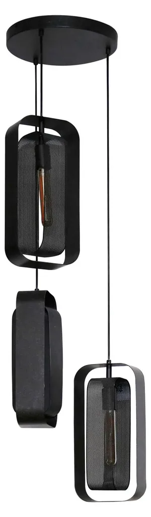Plafonnier Noir Mesh 35 cm - Lustre Grillagé Métal Réglable en Hauteur