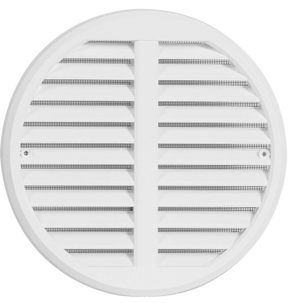 Lüftungsgitter Kunststoff verstellbar für Rohre von 125-160mm Deckmaß175mm mit Insektenschutz