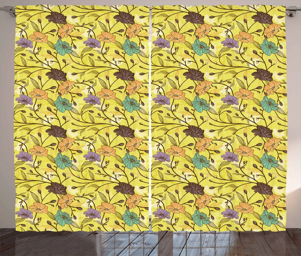 ABAKUHAUS Tenda rustica con motivi floreali colorati, tende universali per soggiorno con passanti e ganci, 280 x 175 cm, multicolore