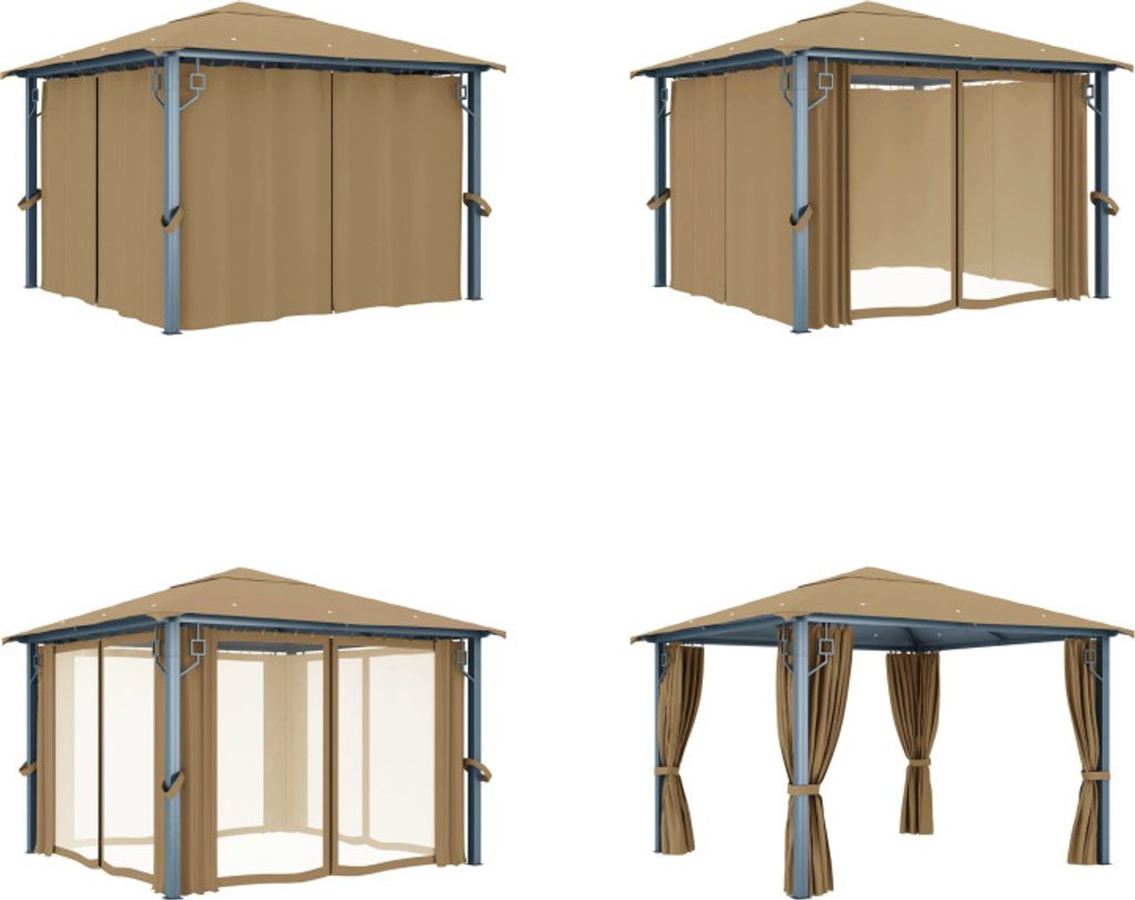 vidaXL Pavillon mit Vorhang 300x300 cm Taupe Aluminium - Pavillon - Pavillons - Vordach - Vordächer