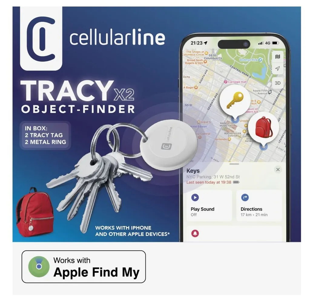Traqueur Finder IP67 Blanc Cellularline - Localisation Apple Longue Durée