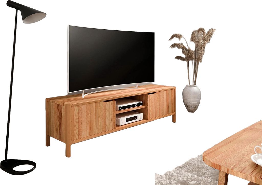 TV-Board Swig aus Kernbuche massiv geölt 160x50 mit 2 Türen 2 offenen Fächern