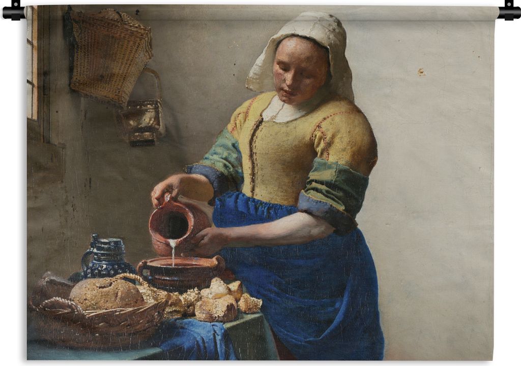 MuchoWow Wandteppich Wandbehang Das Milchmädchen - Kunst - Alte Meister - Vermeer 120x90 cm Tapisserie Dekoration Wandtuch - Wohnen - Aufhänger...