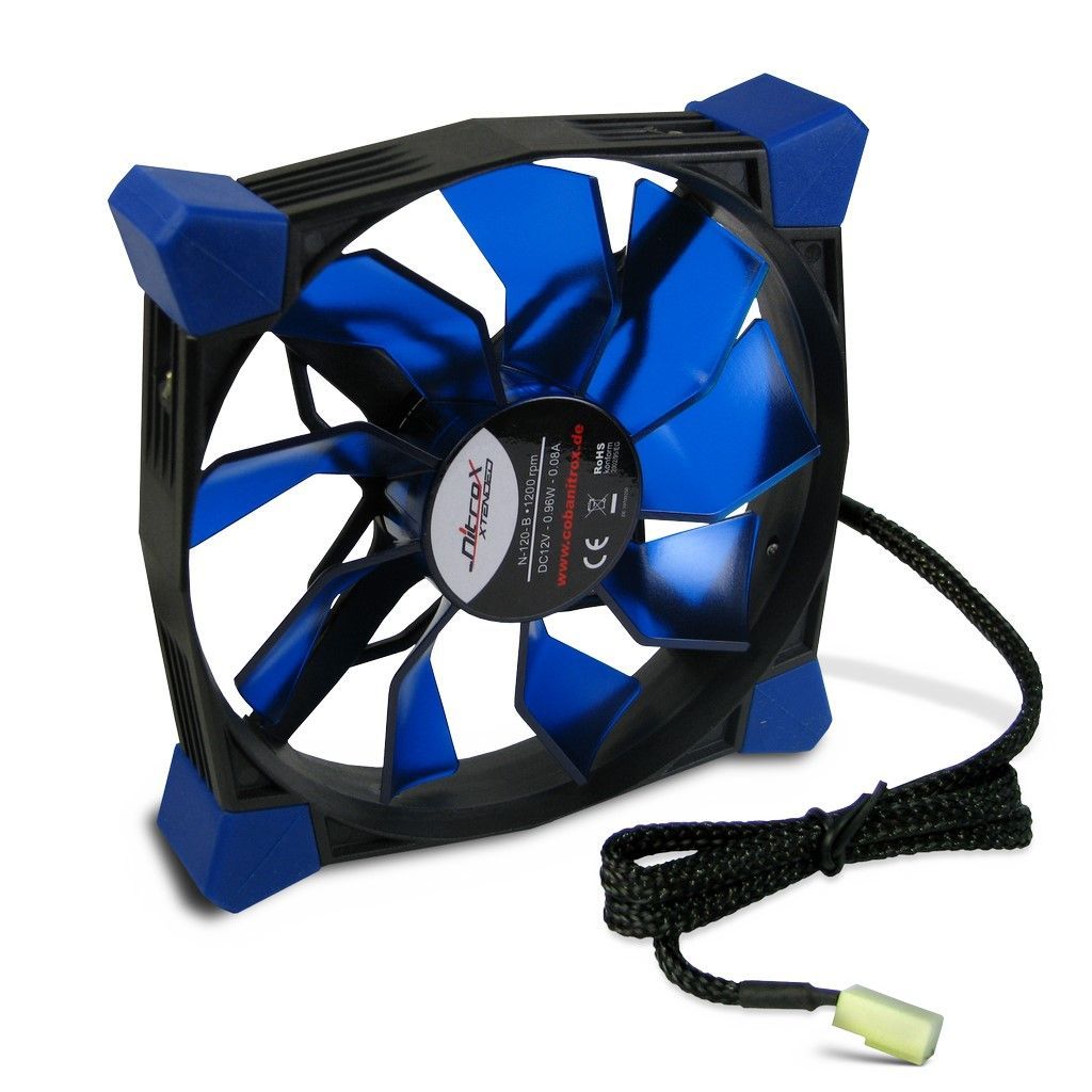 Inter-Tech N-120-B, Ventilator, Schwarz, Blau