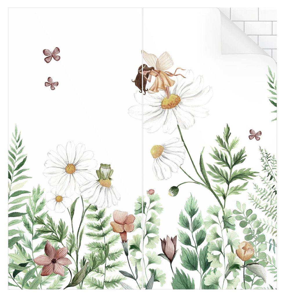 Duschrückwand Blumen selbstklebend - 0.35 mm Wandpaneel wasserfest Gräser grün Aquarell Badrückwand fugenlos Smart matt 80x190 cm