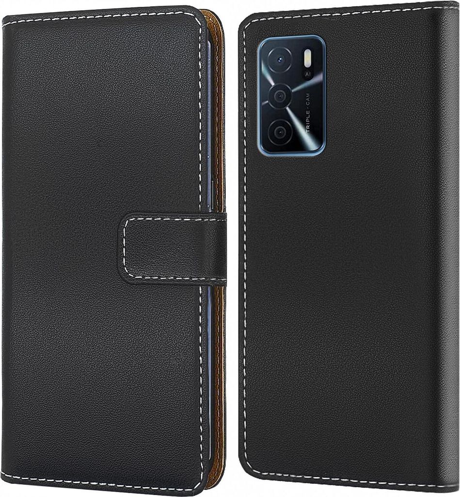 Handy Tasche für OPPO A16 Schutzhülle Bookstyle Etui Klapphülle Wallet Flip Cover Case Schwarz