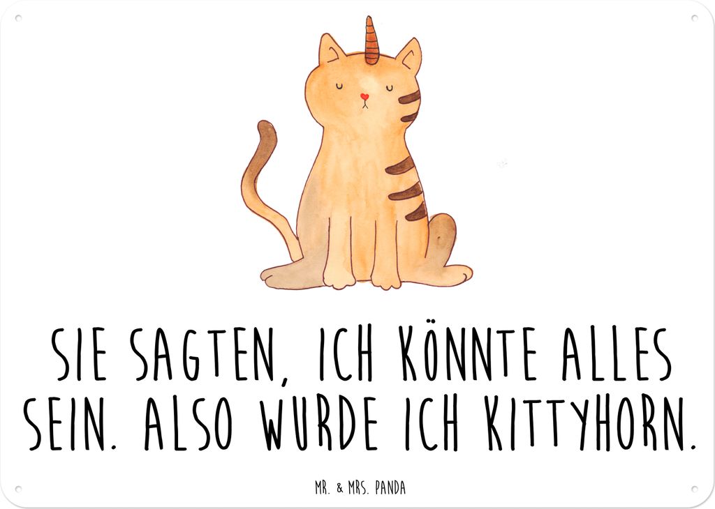 Mr. & Mrs. Panda Wandbild Einhorn Katze DIN A6 - Weiß - Geschenk, Unicorn, Retro Blechschild, Glitzer, tafel, Mieze, Schild, Magnetschild, Regenbo...