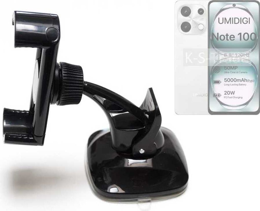 K-S-Trade kompakte Handy-Halterung Windschutzscheibe kompatibel mit UMIDIGI Note 100A Armaturenbrett schwarz Autohalterung KFZ Halter
