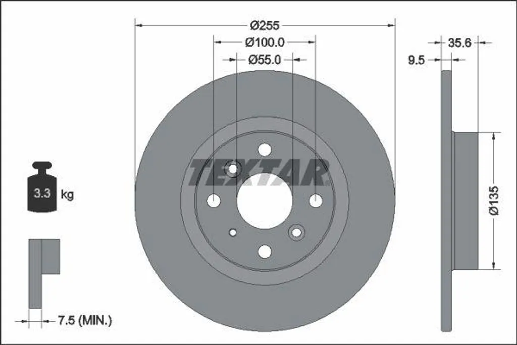 Disque de frein TEXTAR 92338203 pour supprimer le sifflement