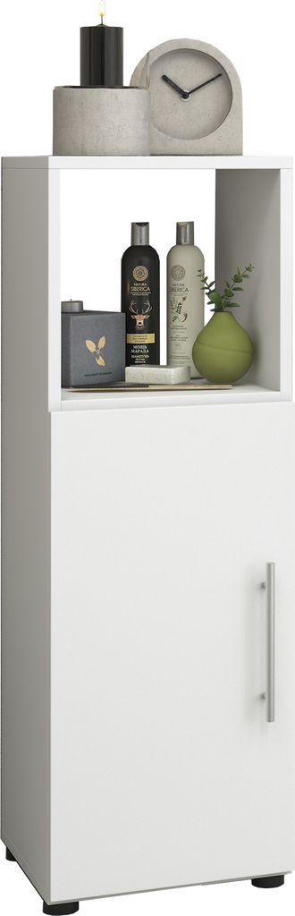 VCM Holz Midischrank | Badschrank mit offenem Fach und einer Drehtür | Maße H. 93 x B. 31 x T. 30 cm | Midischrank - Flandu