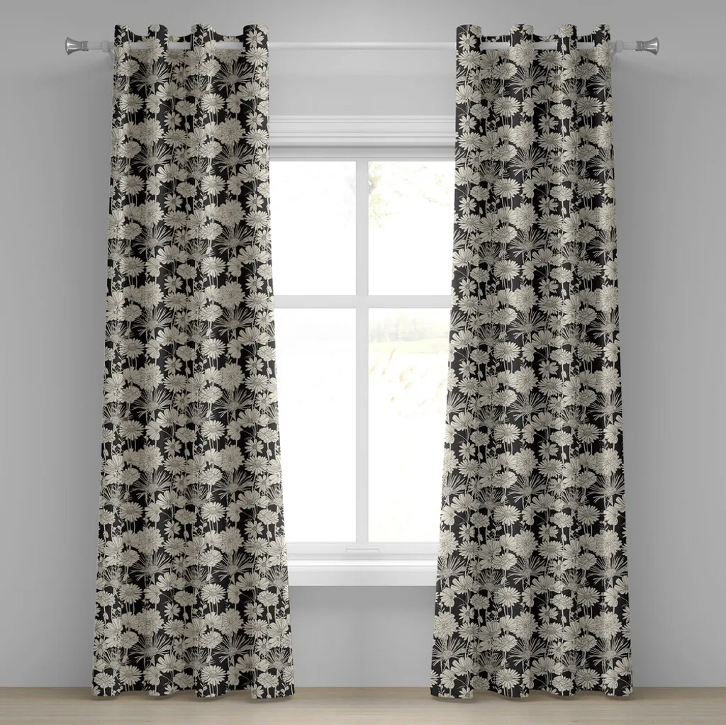 Rideaux décoratifs 2 panneaux motif fleur jardin 280x245 cm Noir