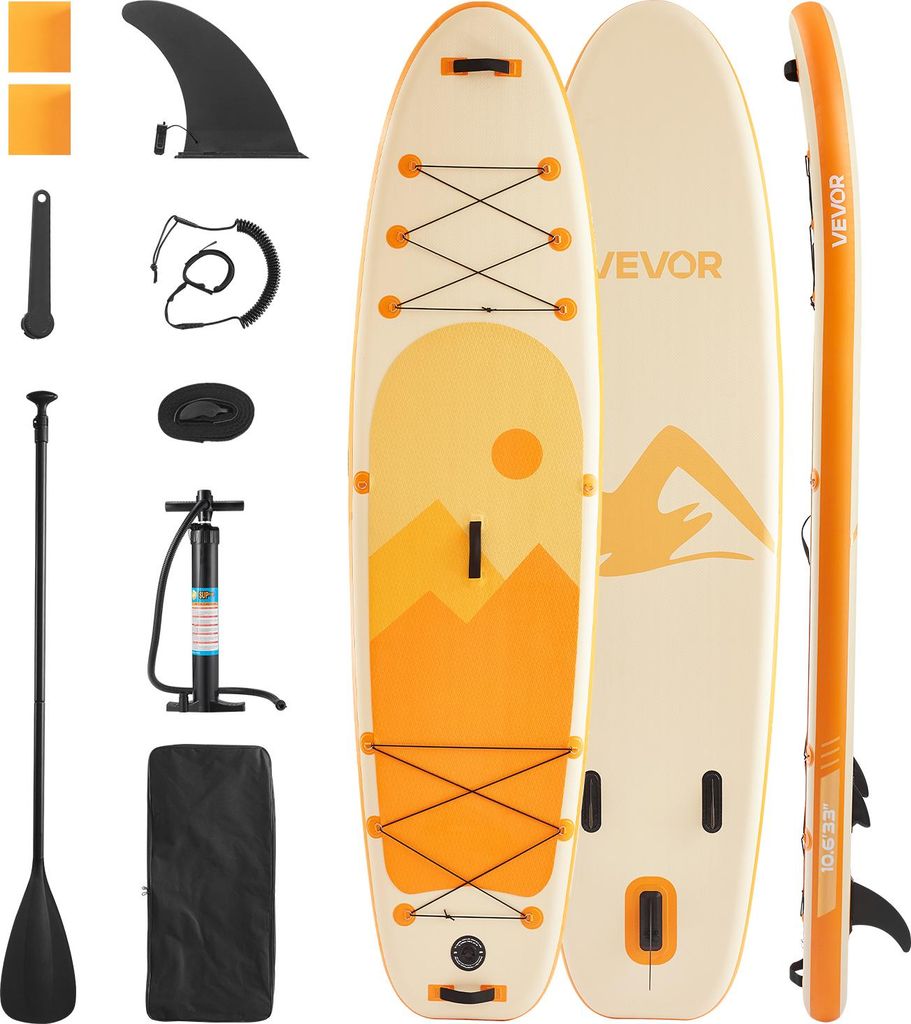 VEVOR aufblasbares Stand Up Paddle Board (323 x 83,8 x 15,2 cm) Paddleboard, Komplettset inkl. Pumpe Paddel Finne Rucksack, Knöchelleine Gurt, rut...