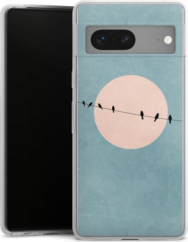 DeinDesign Slim Hülle für Google Pixel 7 Silikon Case Ultra Dünn Handyhülle Mond Vogel türkis