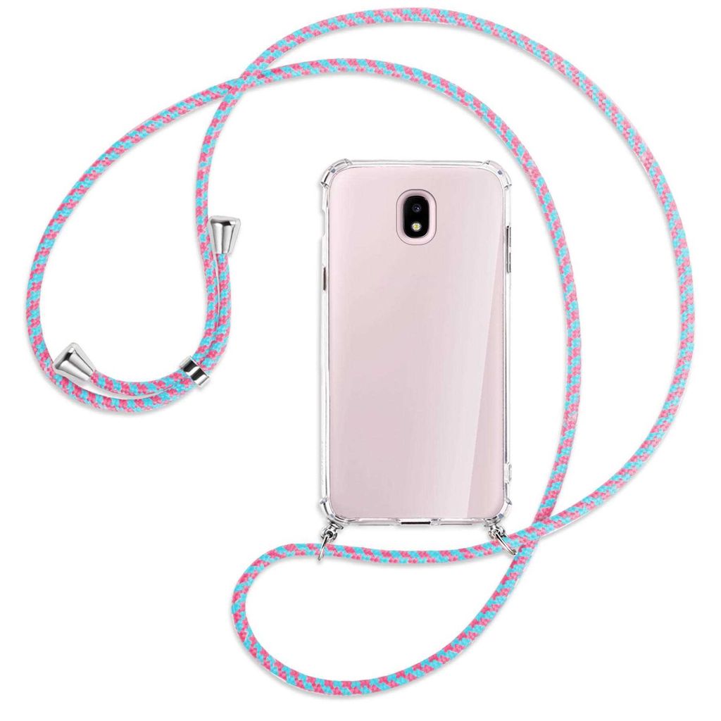 Handykette Backcover-Schutzhülle mit Band (Metall silberfarben) für Samsung Galaxy J5 2017 - pink/mint