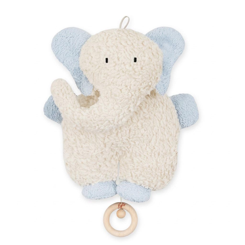 Efie Baby Spieluhr Elefant hellblau – Melodie Schlaf Kindchen schlaf, Kuschelspieluhr aus kbA Baumwolle, Germany