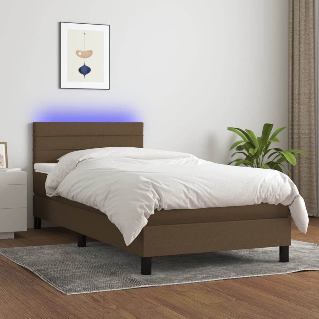 The Living Store Boxspringbett mit Matratze & LED Dunkelbraun 100x200 cm Stoff