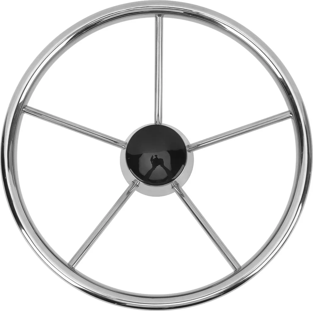 Volant Marin Inox 5 Branches 13.5 Pouces avec Capuchon et Grip Chrome