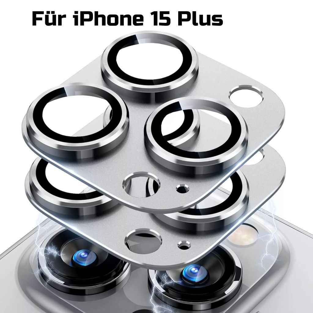 2x Kameraschutz für Apple iPhone 15 Plus Aluminium Schutz in Silber