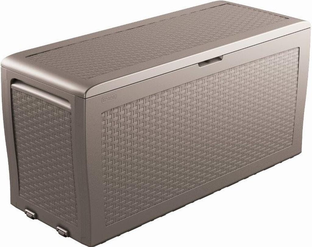 A brown storage box with a rattan-like texture.