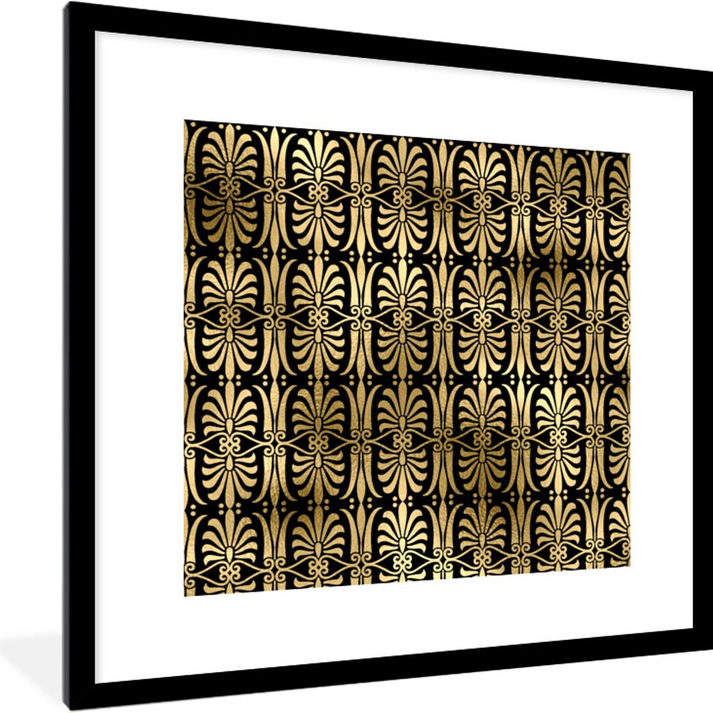 MuchoWow Gerahmtes Poster Muster - Art Deco - Gold 40x40 cm - Poster mit Schwarzem Bilderrahmen Wandposter Rahmen Foto Bilder - Poster - Plakat i...