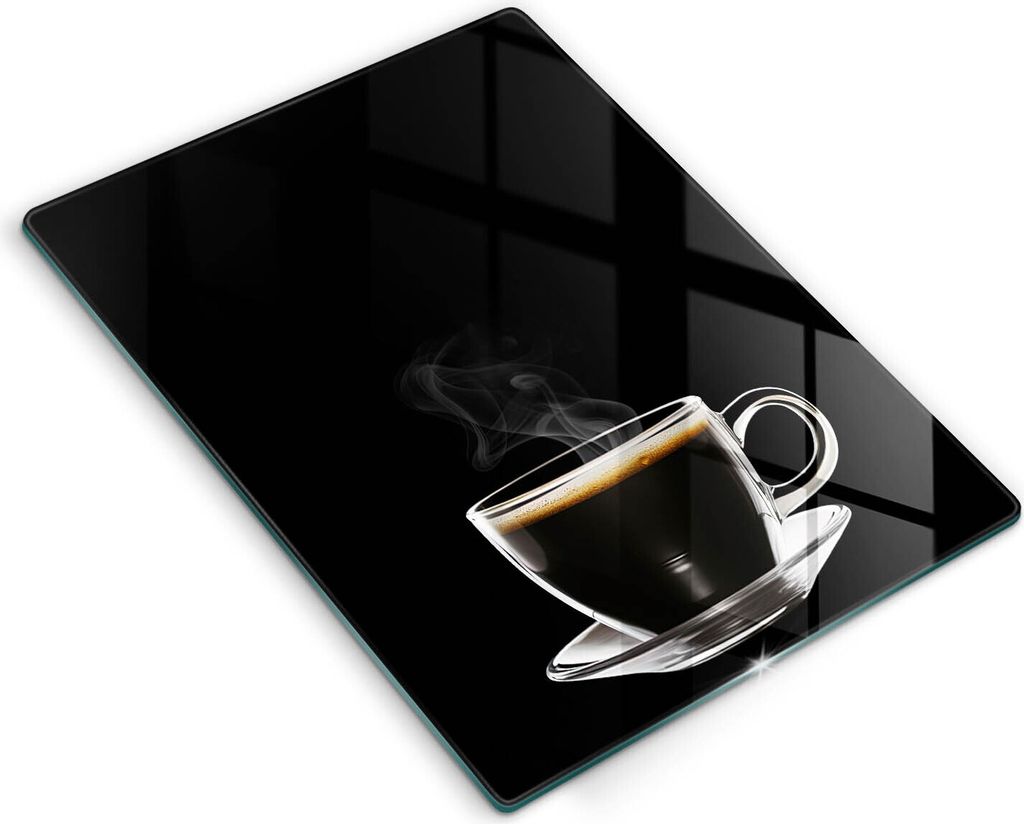 Glasschneideplatte - Herdabdeckplatte - 40x52 cm - Schneidebrett - Spritzschutz - Ein Glas heißer Kaffee