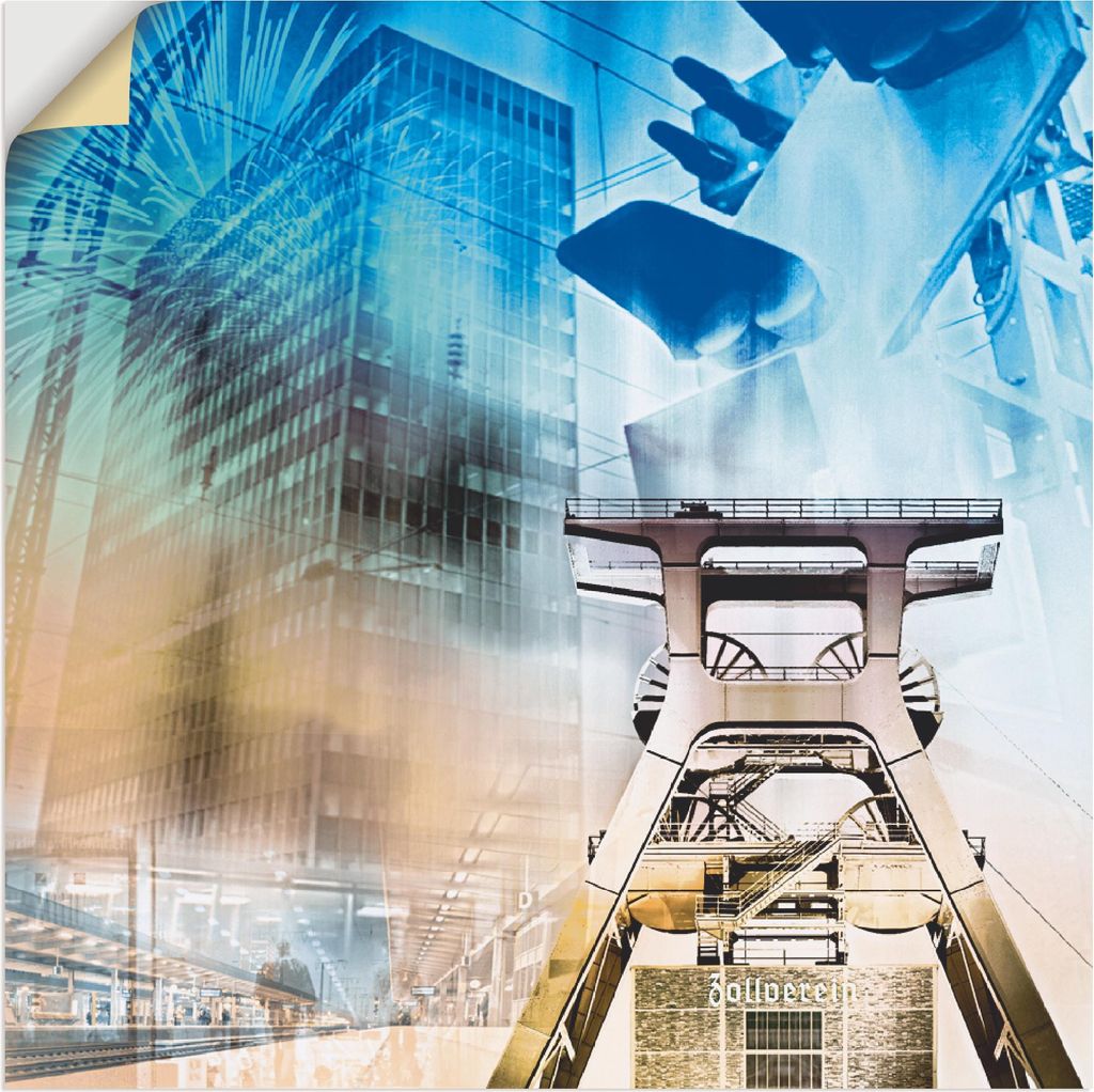 ARTland Wandbild, selbstklebend Essen Skyline Abstrakte Collage II Größe: 40x40 cm