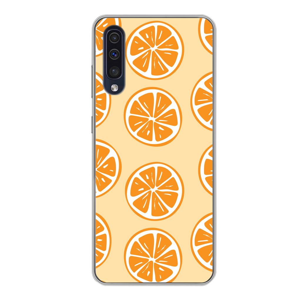 MuchoWow Handyhülle Schutzhülle Hülle für Samsung Galaxy A50 Obst - Orange - Tropisch Silikon Softcase Handy Hülle - Mobiltelefonhülle