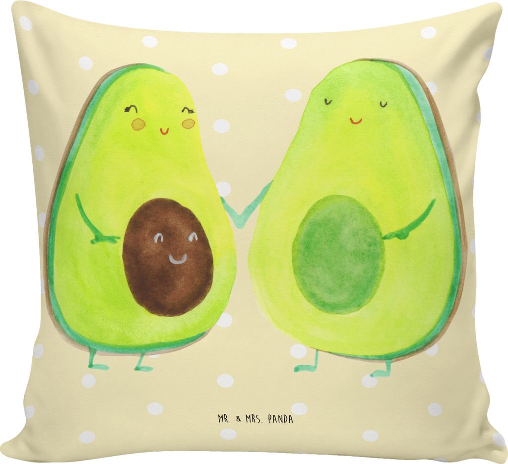 Mr. & Mrs. Panda kuschelkissen 40x40 Avocado Pärchen - Gelb Pastell - Geschenk, Geburt, Liebe, Schwangerschaft, Avocados, couch kissen, Gesund, Ki...